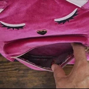 Betsey Johnson Hot Pink Velvet Cat Backpack Shoulder Bag Purse Design. Like New. Betsey Johnson Cat Backpack Bag Purse Hot Fuchsia Pink  main image 3